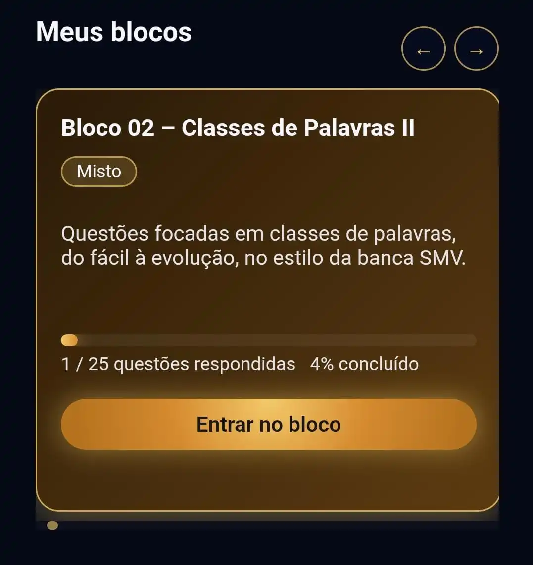 Visualização da plataforma de questões no celular